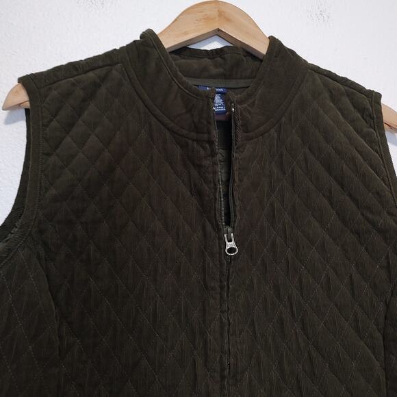 Basic Editions Dark Forest Green Quilted Corduroy Vest Pockets Zip Front Size XL - Picture 6 of 9